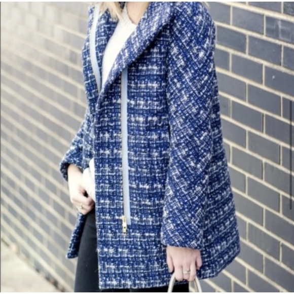 Size 4 JCREW city coat blue tweed style - Picture 2 of 10